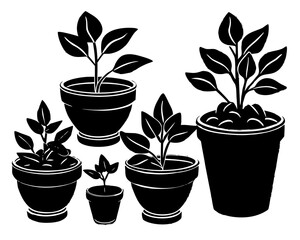 Fototapeta premium Flower Pot Silhouette Vector, Indoor and Outdoor Plant Container Design
