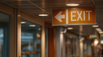 Fototapeta premium A hospital corridor features a prominent emergency exit, reinforced by directional signage and lighting, reminding staff and visitors of the critical pathways in case of an emergency evacuation