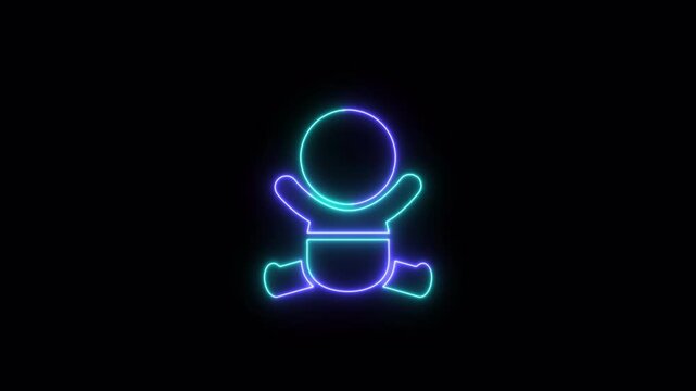 Human newborn baby, toddler or infant flat neon icon 4K video animation	

