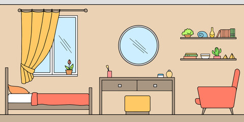 Bedroom graphic color home interior sketch illustration vector 