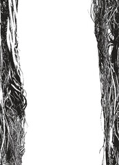 Obraz premium Vector texture with a realistic tree, banyan or ficus, with roots and branches and space for text in a gothic style. Scary, magical, fairytale like, and mystical. For Halloween party design.