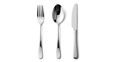 A set of three silver cutlery items arranged on a white background.