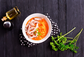 Autumn meal: roasted chicken breast with mashed pumpkin