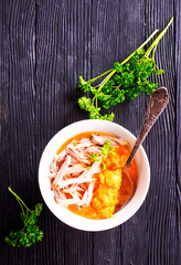 Autumn meal: roasted chicken breast with mashed pumpkin