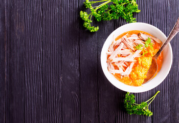 Autumn meal: roasted chicken breast with mashed pumpkin