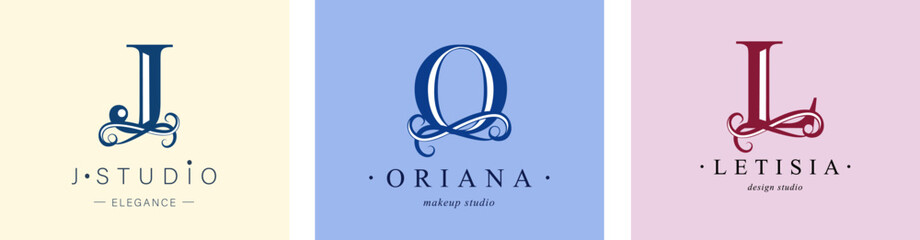 Logo J, capital letter O, L. Monogram of Botanical Minimalistic, Initial. with Organic Plant Elements.