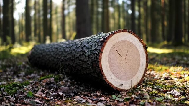 Fallen log reveals its life story: An intricate detail of rings in the forest