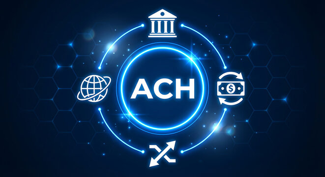 ACH Automated clearing house concept, financial network in the United States that facilitates electronic money transfers and electronic payments, New ACH concept