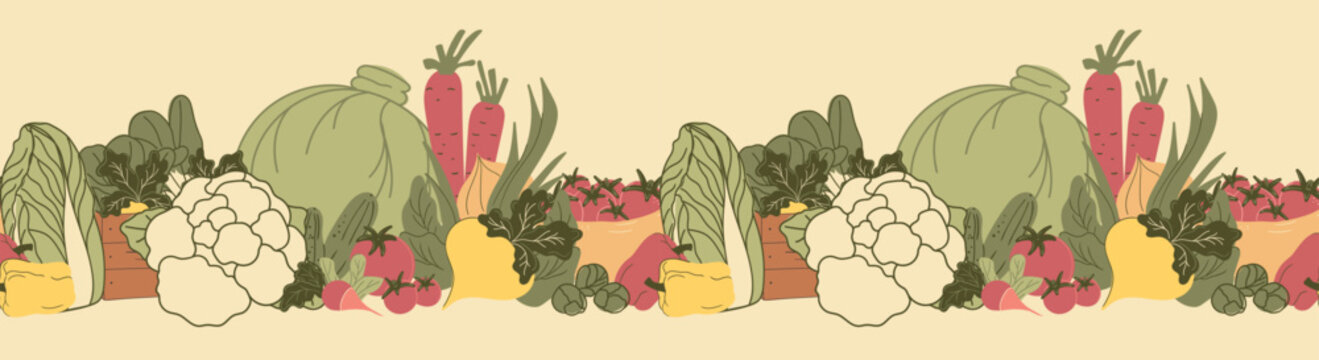 Organic Vegetables Seamless Pattern Border
