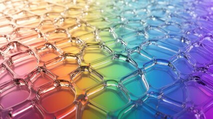 Fototapeta premium Rainbow Glass Lattice Macro, Translucent Crystal Grid with Gradient Colors, Modern Liquid Glass Abstract Design for Branding and UI