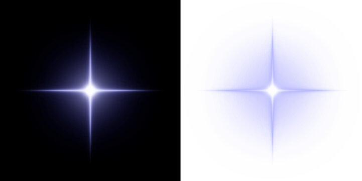 Bright Blue Star Light with Cross Flare Effect in Deep Space Isolated