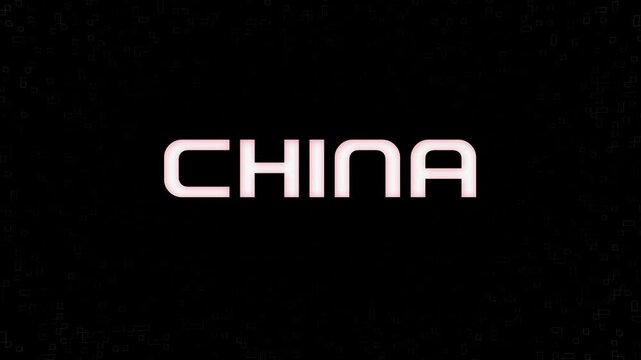 Electrified flashing CHINA animated graphic in white yellow and black
