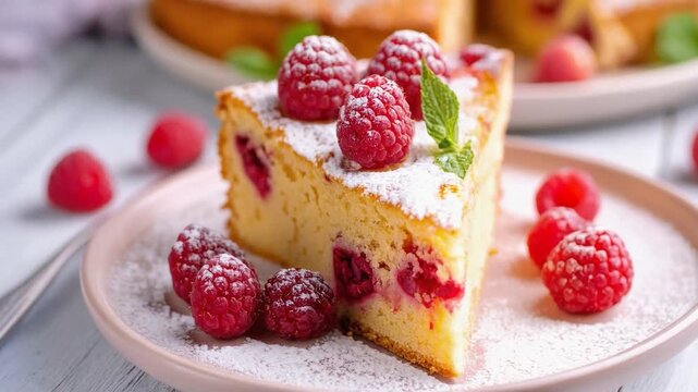Slice of creamy raspberry cheesecake served on plate with fresh berries, representing sweet dessert indulgence, bakery specialty, and gourmet pastry presentation.