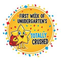 Fototapeta premium Cheerful smiling star character with backpack celebrating first week of Unudergarten in vibrant flat illustration design