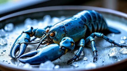 Scene of Blue Lobster Ice Plate Holding Light Luxury Cuisine