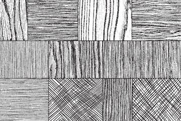 Black and White Hand-Drawn Wood Grain Texture Pattern Set