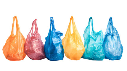 Colorful plastic shopping bags isolated on white background eco-friendly concept
