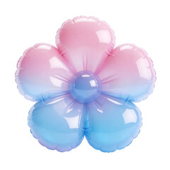 Inflated Balloon Flower 3D Icon on Transparent Background &ndash; Soft Puffy Petals in Pastel Pink and Blue