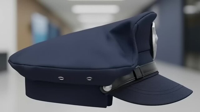 Police Officer Uniform Hat Closeup Views.