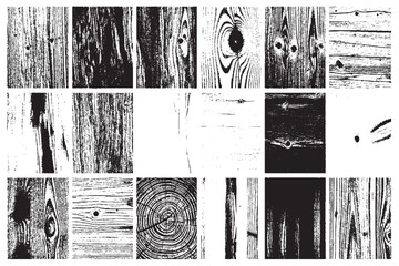 Collection of Black and White Wood Grain Texture Squares Background