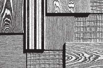 Abstract Monochrome Geometric Composition of Wood Grain and Organic Textures