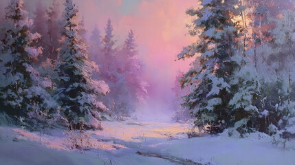 Winter forest on a sunny day. Landscape in the forest on a snowy morning. New Year winter forest.