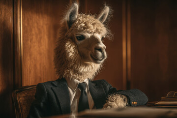 Obraz premium A llama dressed in a business suit in an office or court