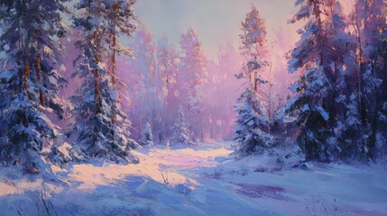 Winter forest on a sunny day. Landscape in the forest on a snowy morning. New Year winter forest.