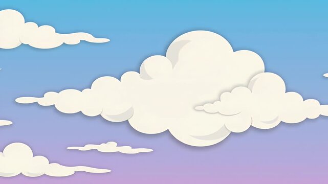 Illustrated fluffy clouds in a colorful serene sky