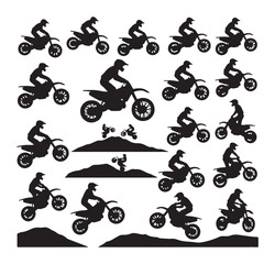 motorcycle silhouette vector icons, bike rider graphics, motorbike adventure symbols, racing vehicle elements, motor sport pack, motorcycle outline icons, biker lifestyle set

