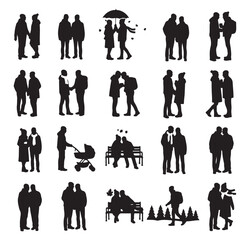Couple Silhouette Vector, Romantic Love Clipart Graphics, People Together Design, Relationship Pair Set, Love Couple Pack, Dating Romance Collection, Partner Silhouette Bundle

