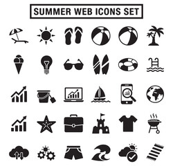 Summer Icons Vector, Beach Holiday Clipart, Vacation Web Icons, Summer Activities Graphics, Tropical Summer Set, Sun Beach Design, Summer Elements Pack

