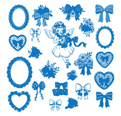 Decorative Frame Vector, Blue Ribbon Bow Clipart, Ornamental Border Design, Floral Frame Graphics, Wedding Invitation Elements, Vintage Frame Set, Elegant Border Collection

