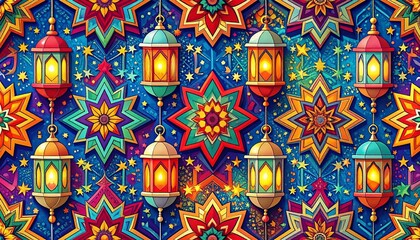 Celebratory Middle Eastern Lanterns Amidst Stars