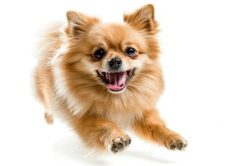 Obraz premium Happy Pomeranian dog jumping joyfully