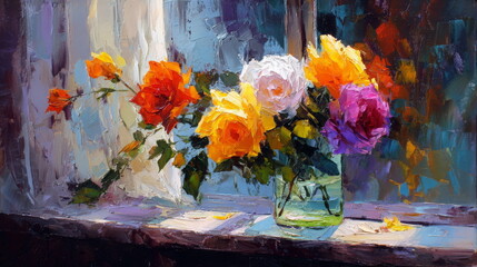 Bouquet of flowers on window