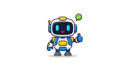 Obraz premium Happy robot character showing thumbs up success gesture vector illustration
