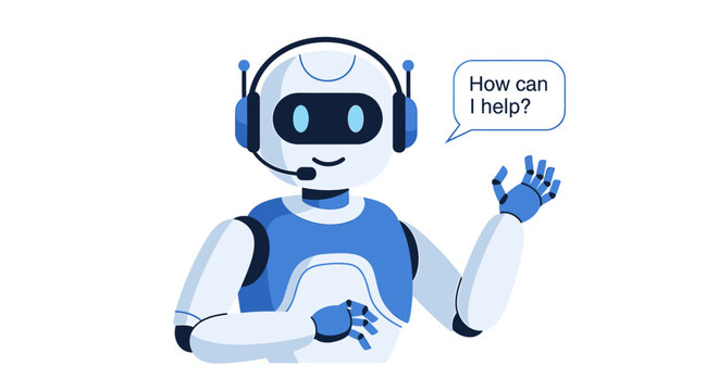 Cute robot wearing headset customer support chatbot operator vector