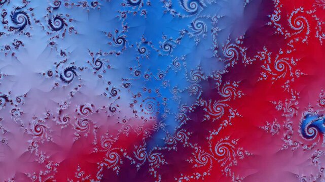 Vibrant fractal design with swirling blue and red patterns
