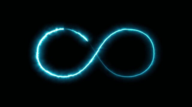 Blue Electric Neon Infinity Symbol Animation on Black Background