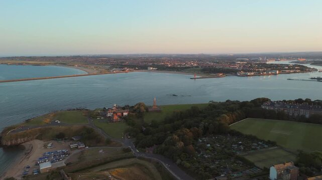 Beautiful sunset view of South Shields and North Shields, Tynemouth along the River Tyne during golden hour