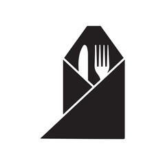 Fork and knife wrapped napkin icon
