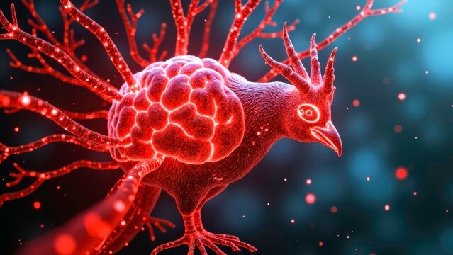 Bright Red Bird Sparkling Fantasy Bird Illustration