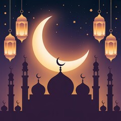 vector style islamic crescent night scene