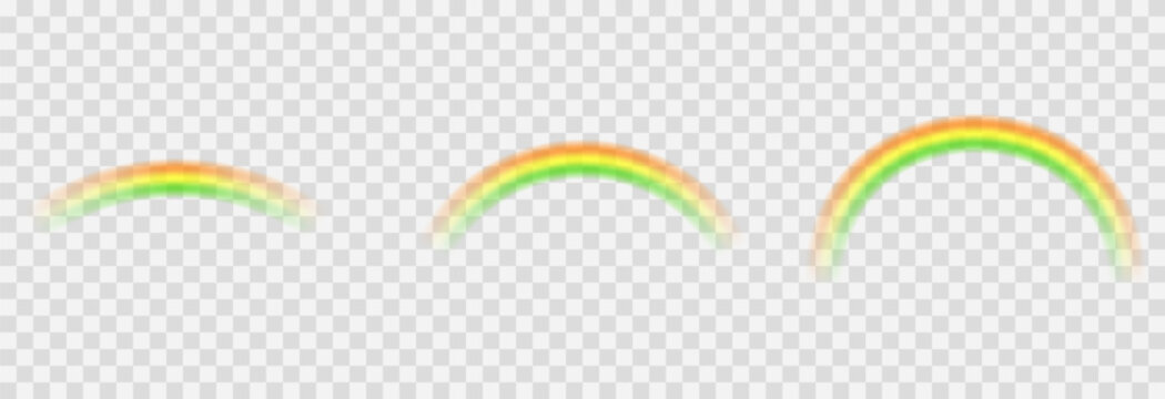 Vector rainbows with different curves for St. Patrick's Day. Rainbow PNG. Rainbow with orange, yellow, and green colors.