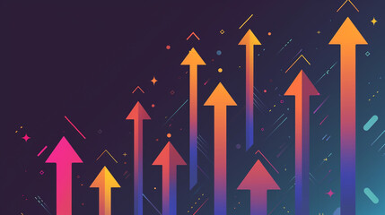 Rising growth arrows success business graph upward trend neon lights futuristic background financial progress innovation