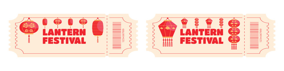 Set of admission tickets for Chinese Lantern Festival with Chinese lanterns