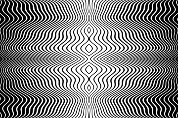 Abstract Symmetrical Wavy Lines Pattern with 3D Illusion Effect. Black and White Textured Background. 