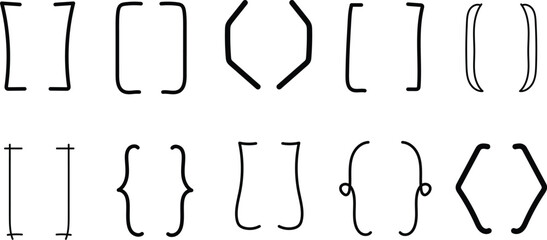 Hand Drawn Brackets and Brace Frame Elements, Doodle Punctuation Border Set Vector Illustration
