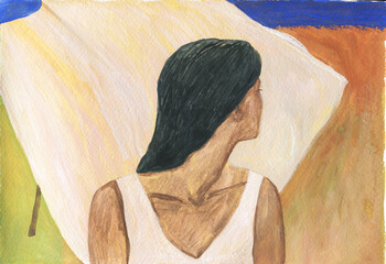 abstract woman portrait. watercolor painting. illustration 